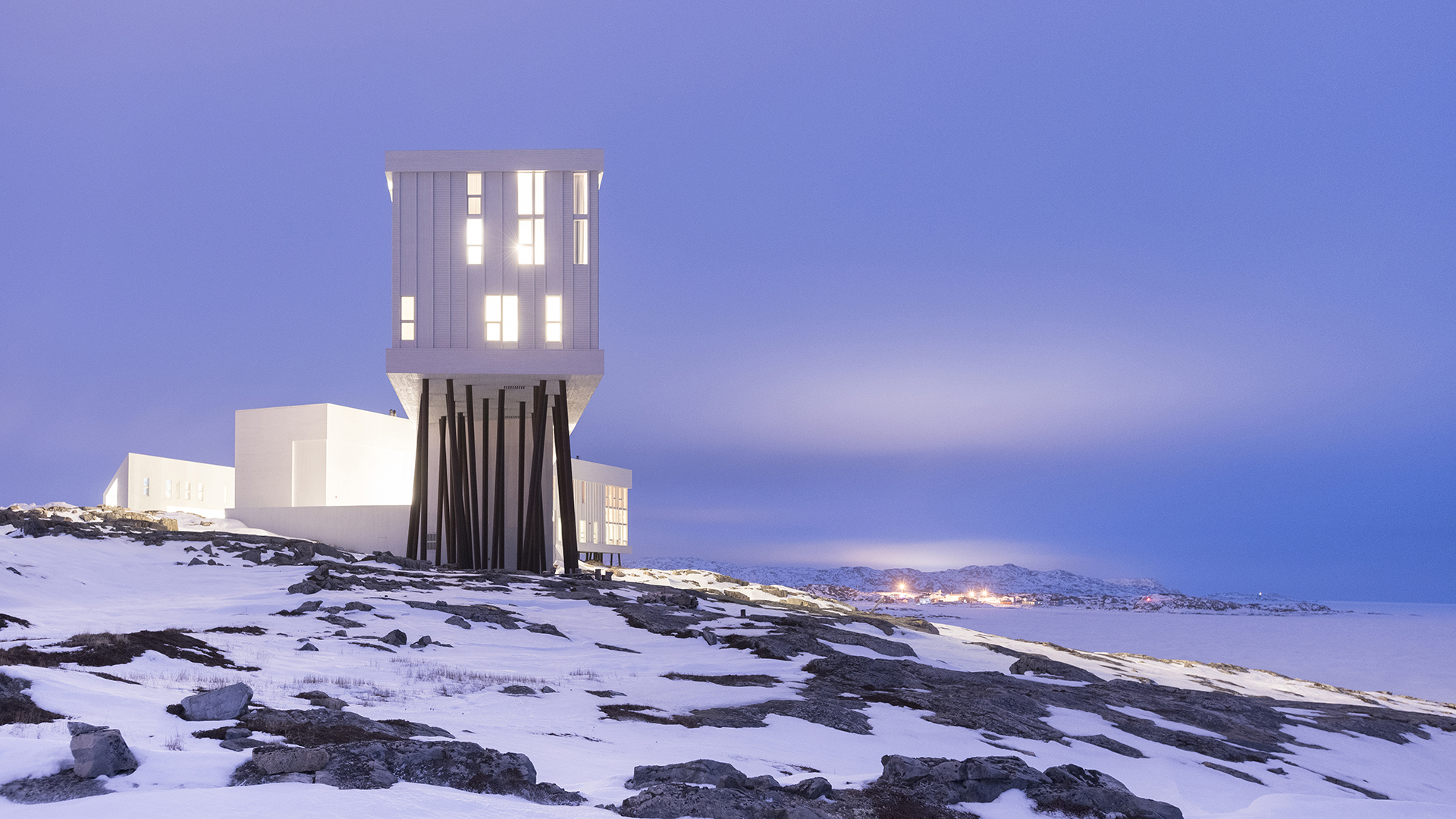 North America & Canada, Canada, Newfoundland, Fogo Island Inn, Exterior at Night