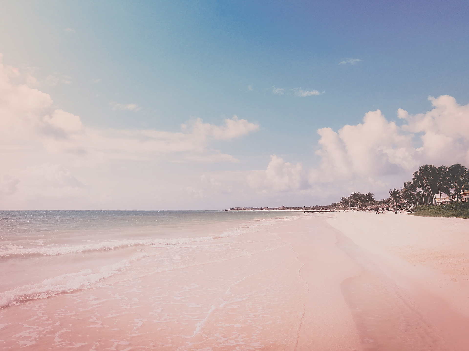 Clear sandy beach under a blue sky in Mexico
