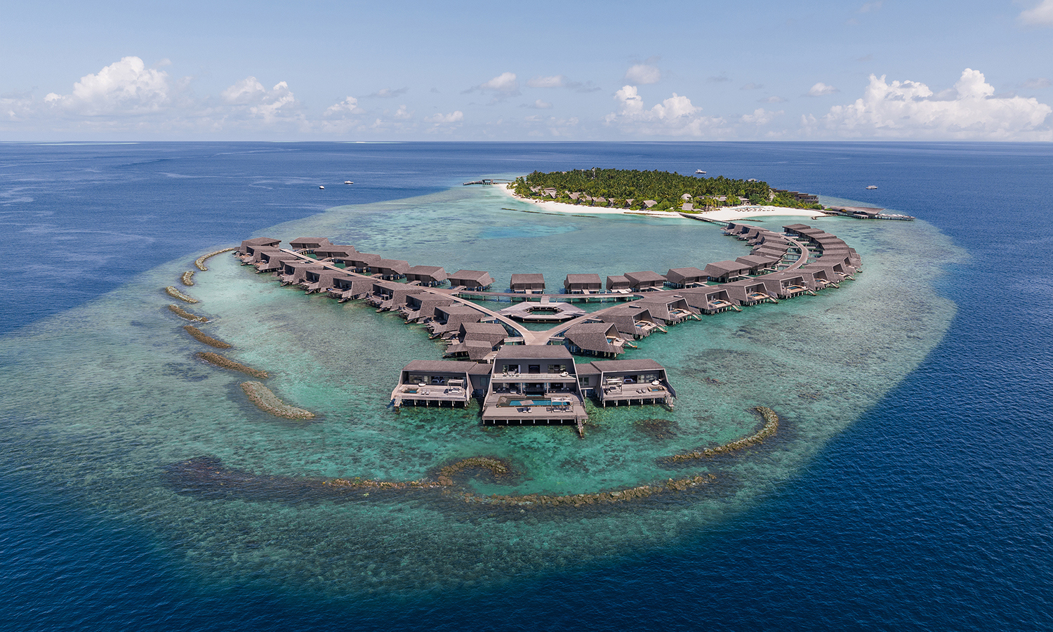 Indian Ocean, Maldives, St Regis Vommuli Resort, Aerial