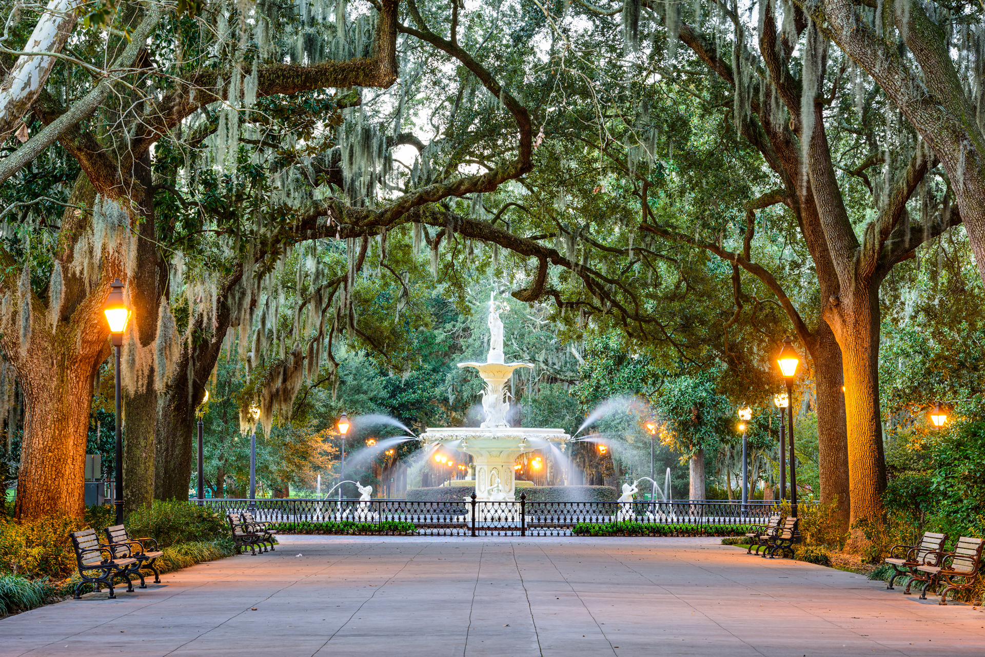 Water fountain in Forsyth Park in Savannah, Georgia