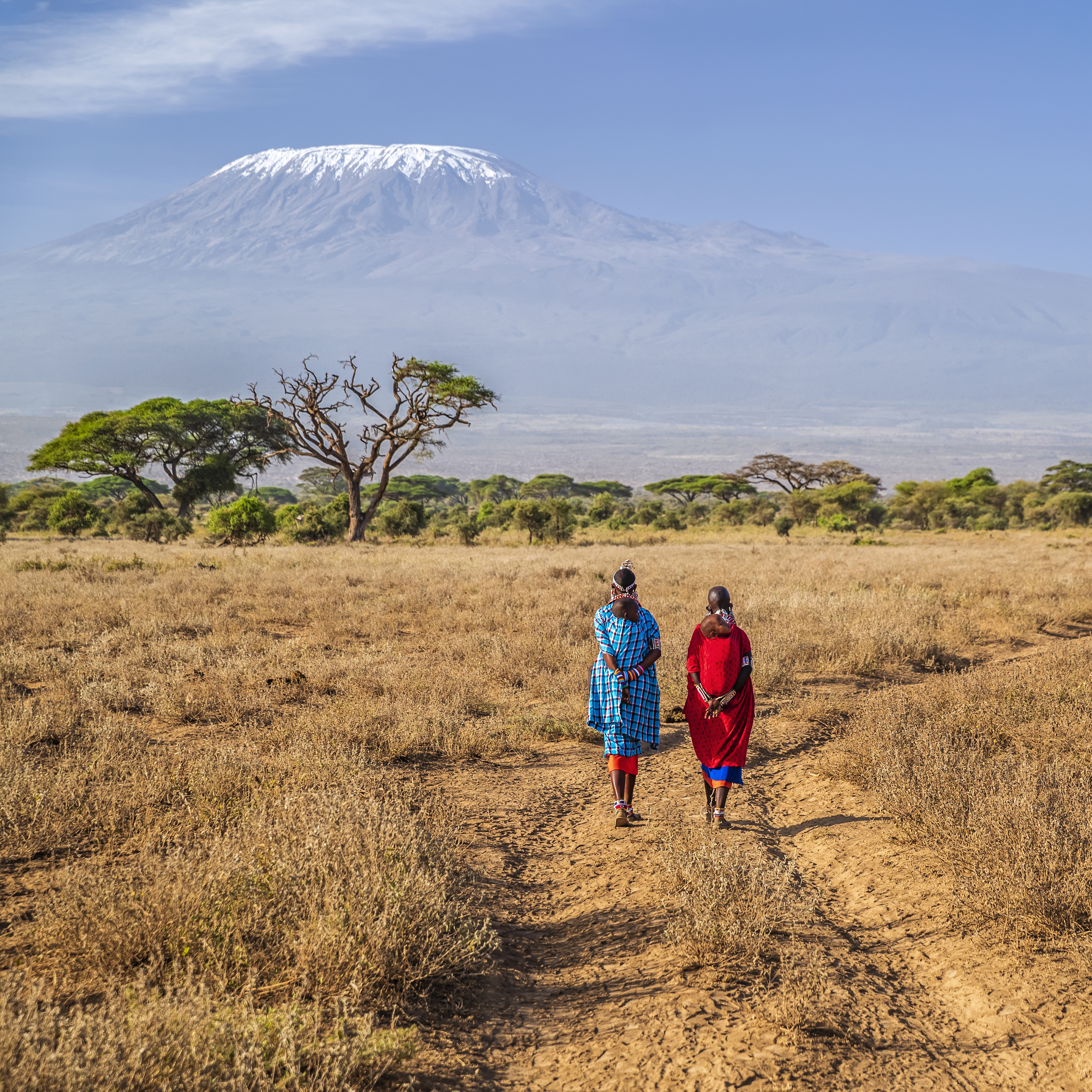 An African landscape with two natives walking