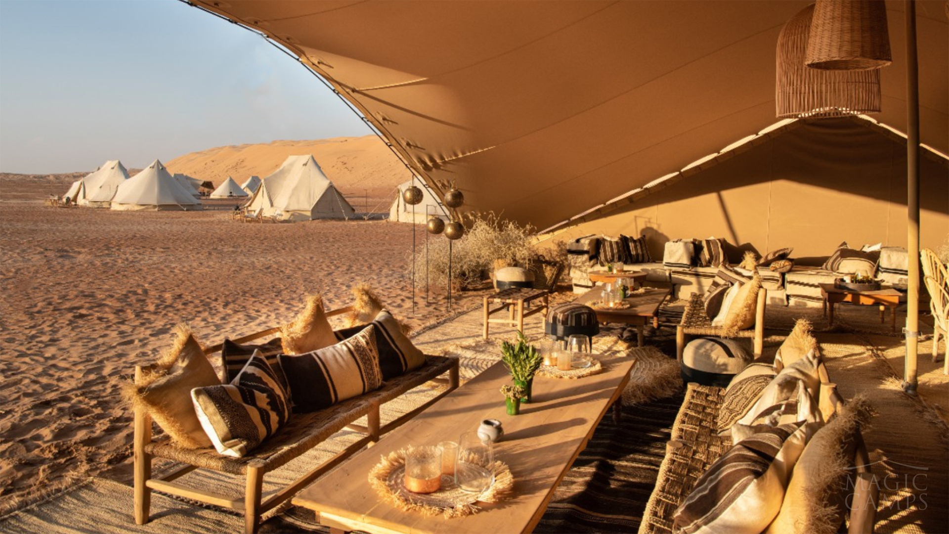 Arabia, Oman, Muscat, tents at Wahiba Desert Sands Camp