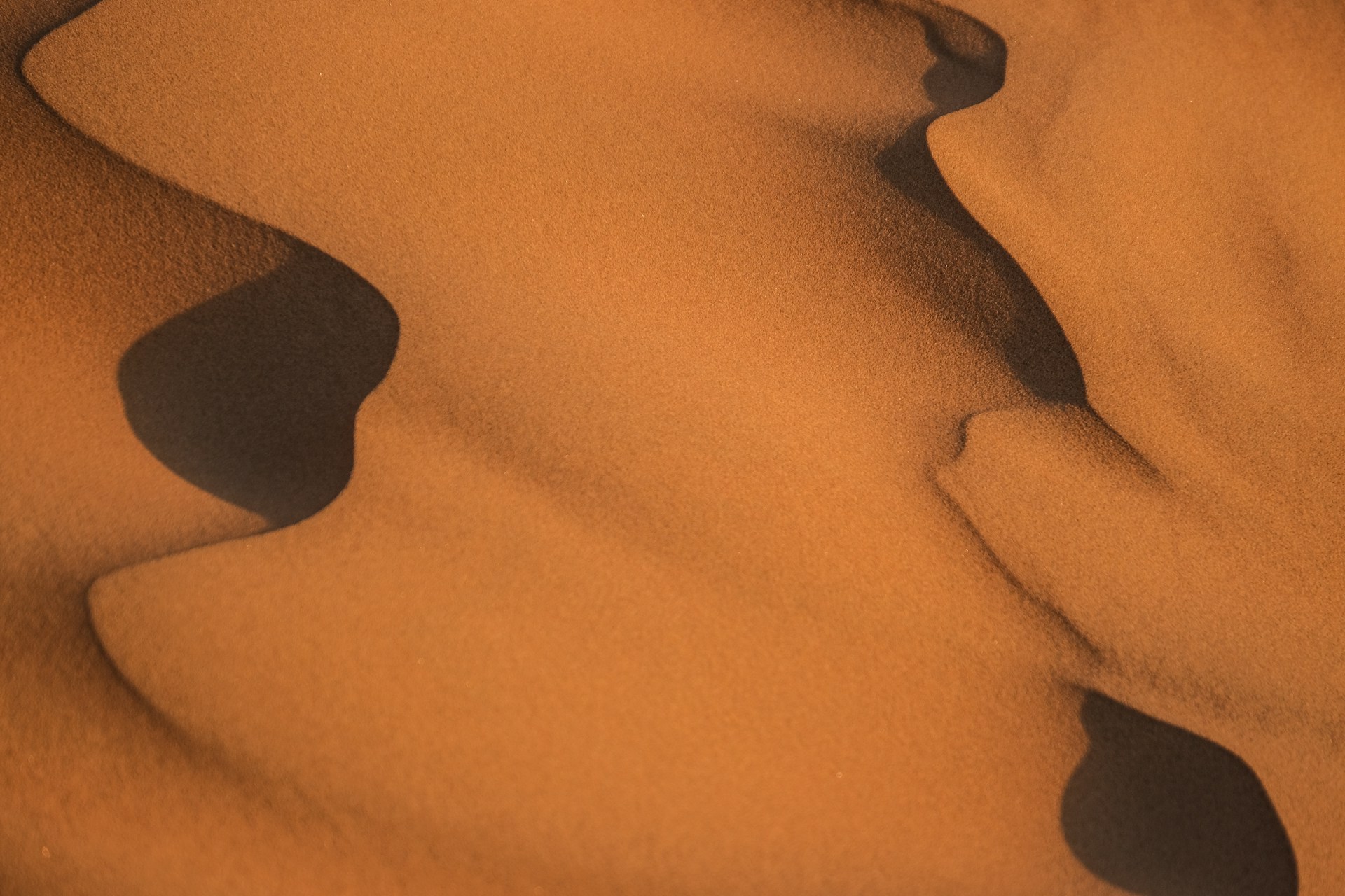 An aerial shot of orange sand dunes in Oman