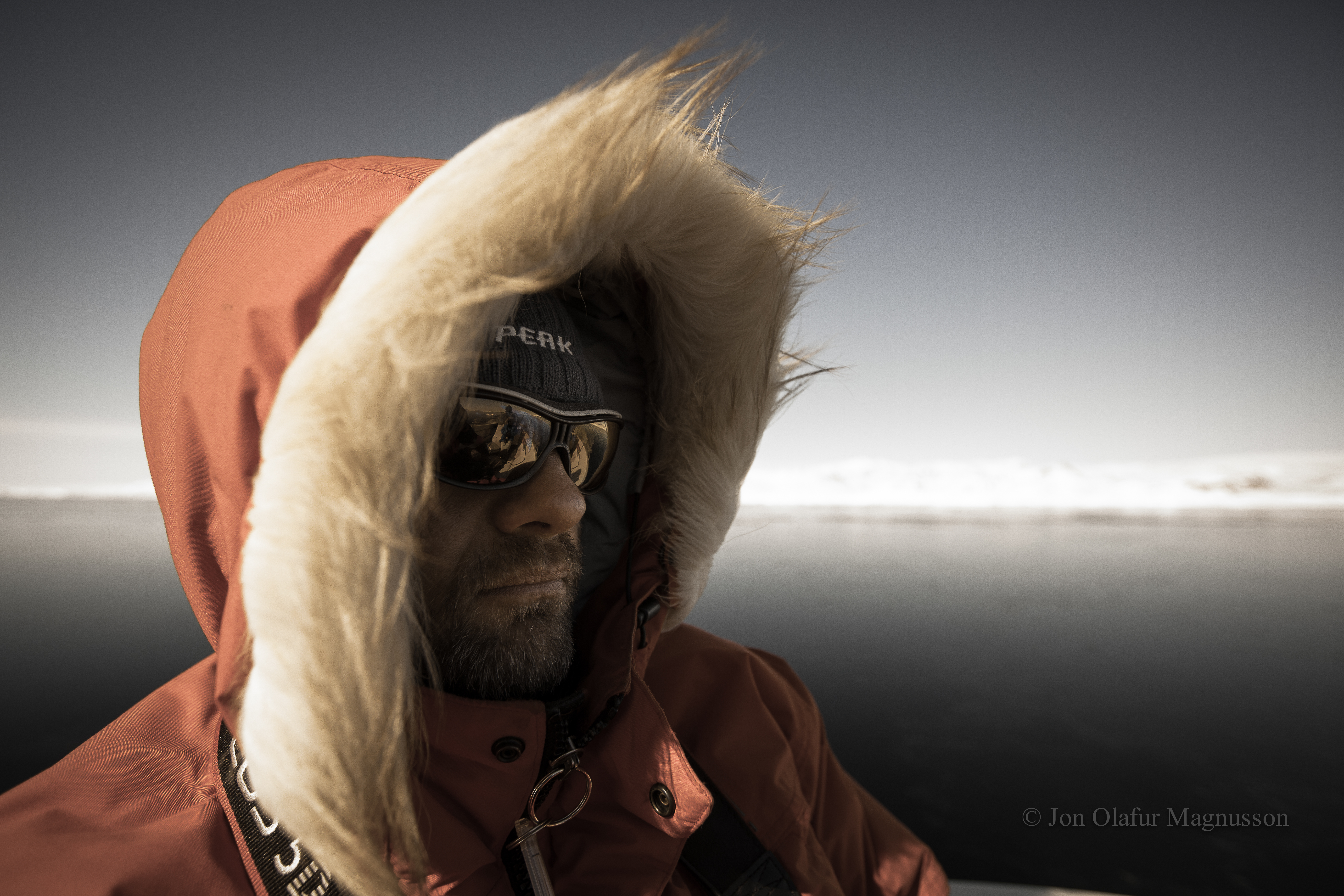 Jón Ólafur Magnússon wearing a hood