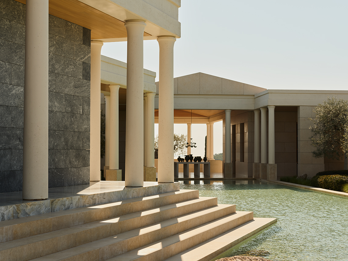 Europe, Greece, Amanzoe resort, entrance water feature