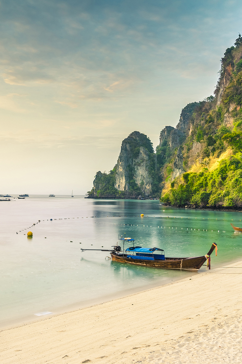 Boat anchored off the beach in Krabi