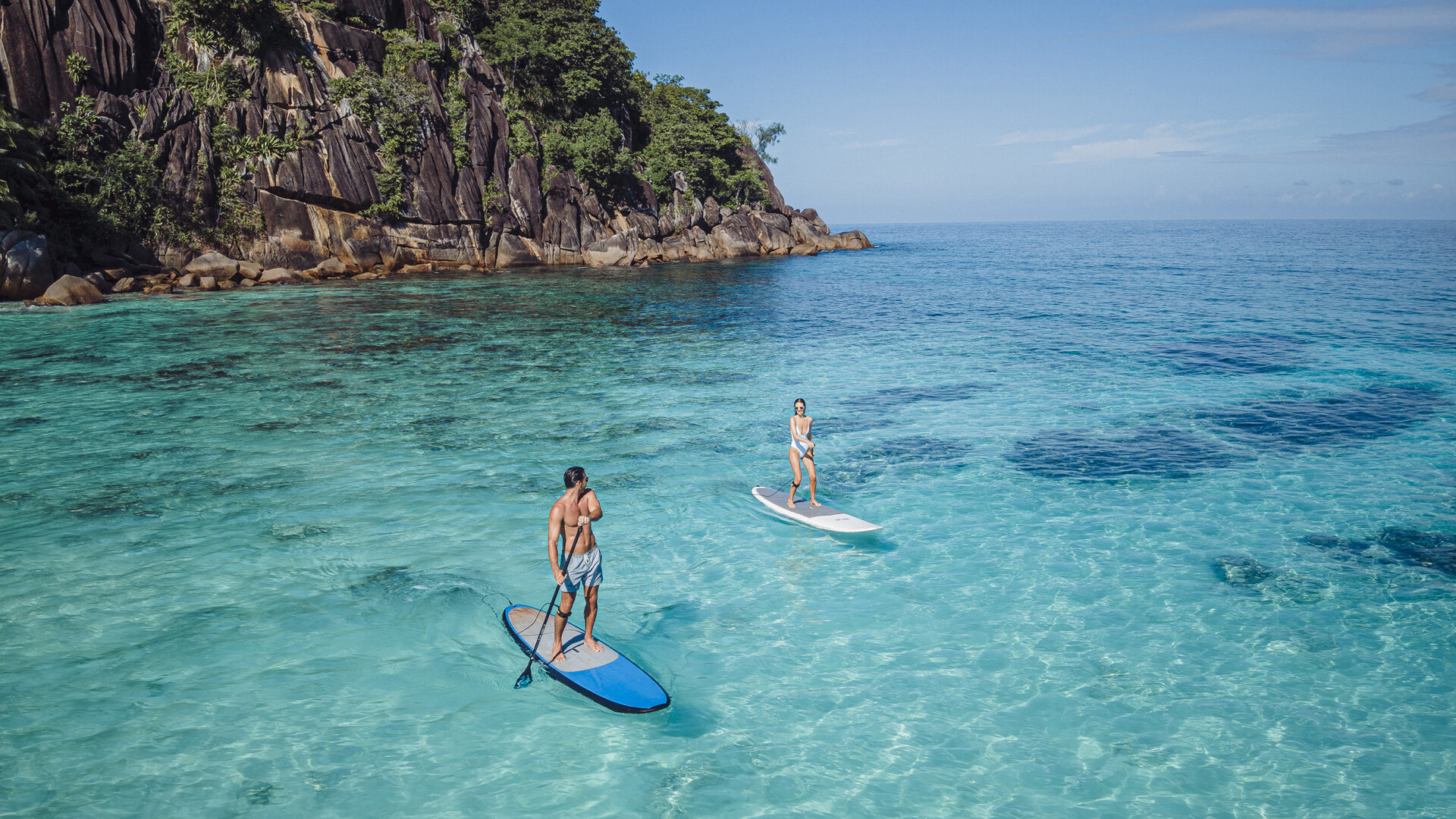 Indian Ocean, paddle boarding from Four Seasons Resort Seychelles