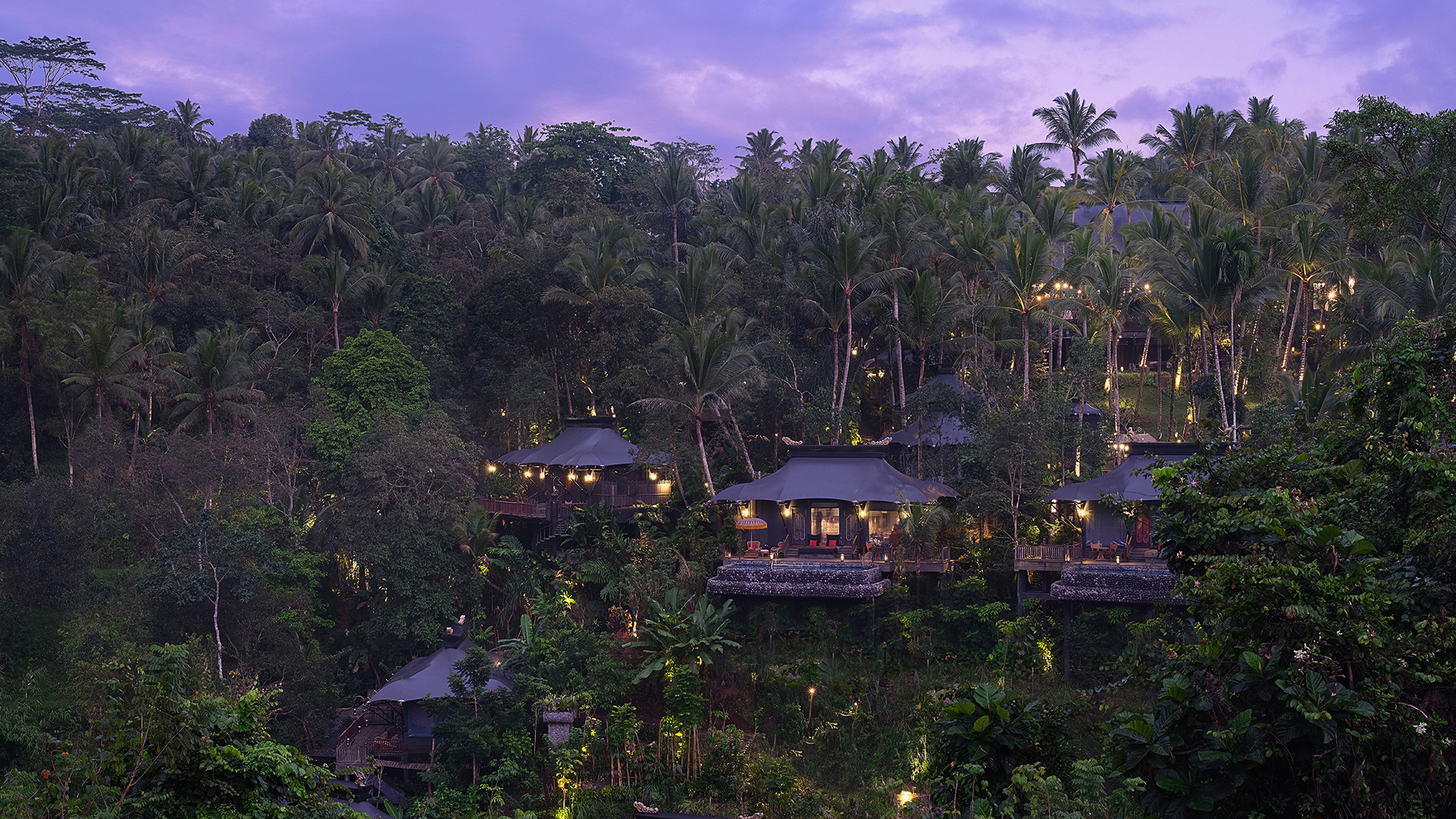 Worldwide, Indonesia, Capella Ubud, Tent overview from across the valley