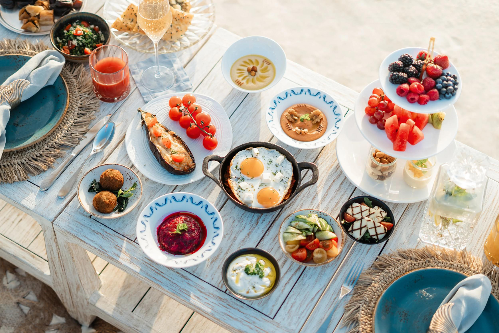 Indian Ocean, Maldives, Breakfast table served at Ocean Houses and Residences at The Nautilus