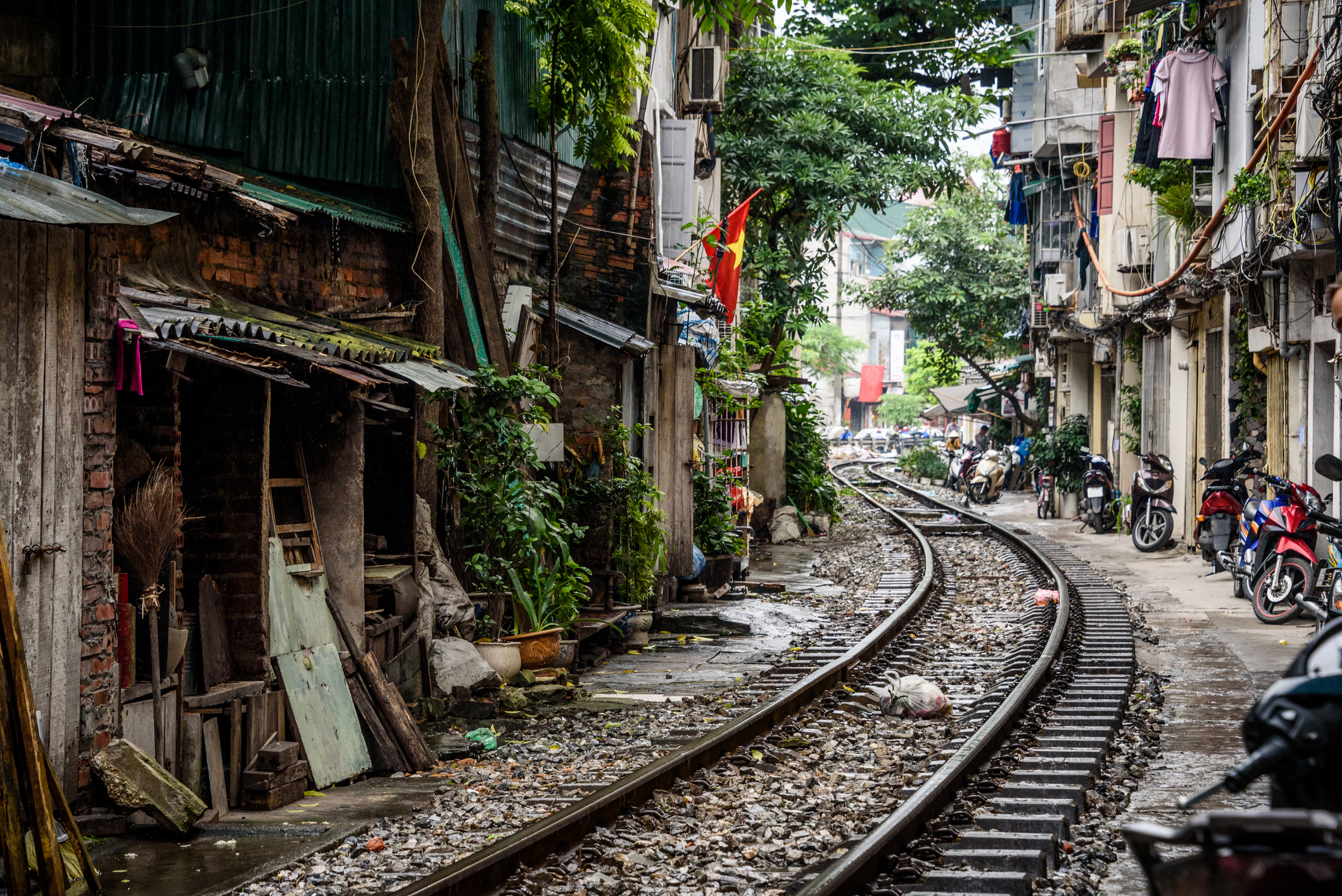 Railway tracks running through Hanoi in Vietnam