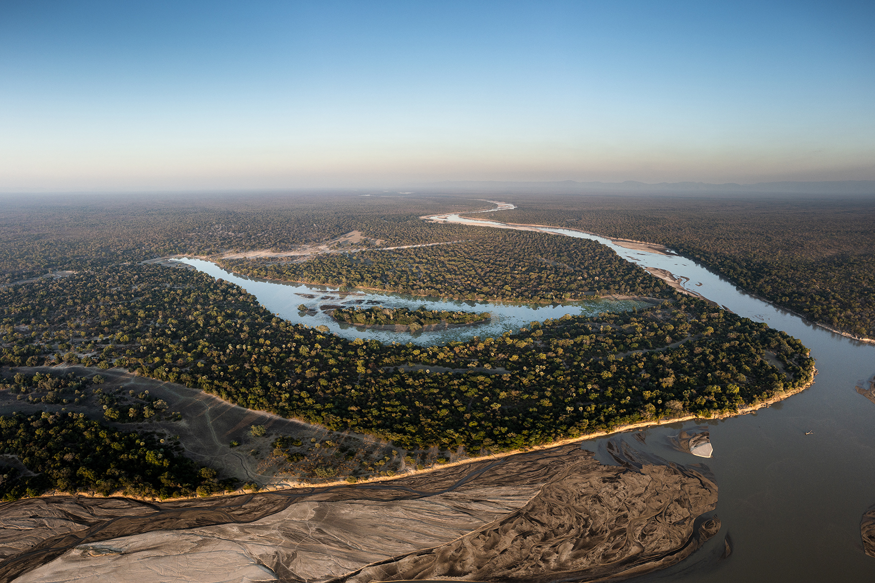 Africa, Zambia, aerial view of Sungani Lagoon