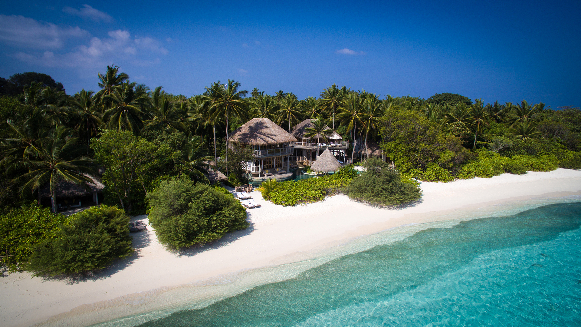 Indian Ocean, Maldives, Soneva Fushi, Jungle Reserve villa aerial