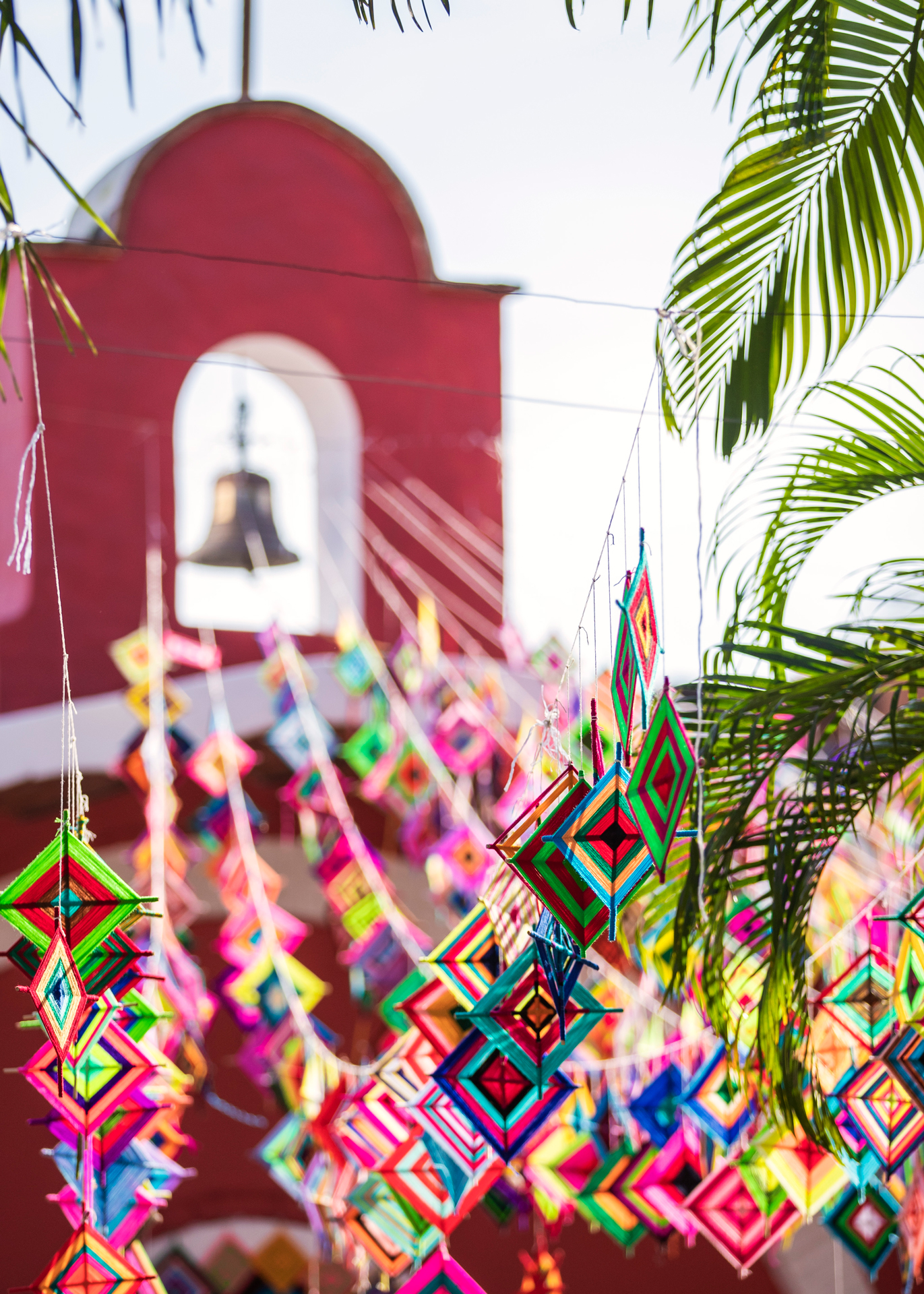 The main church in Sayulita, Nayarit, Mexico decorated outside with Ojo de Dios or "God's Eye"