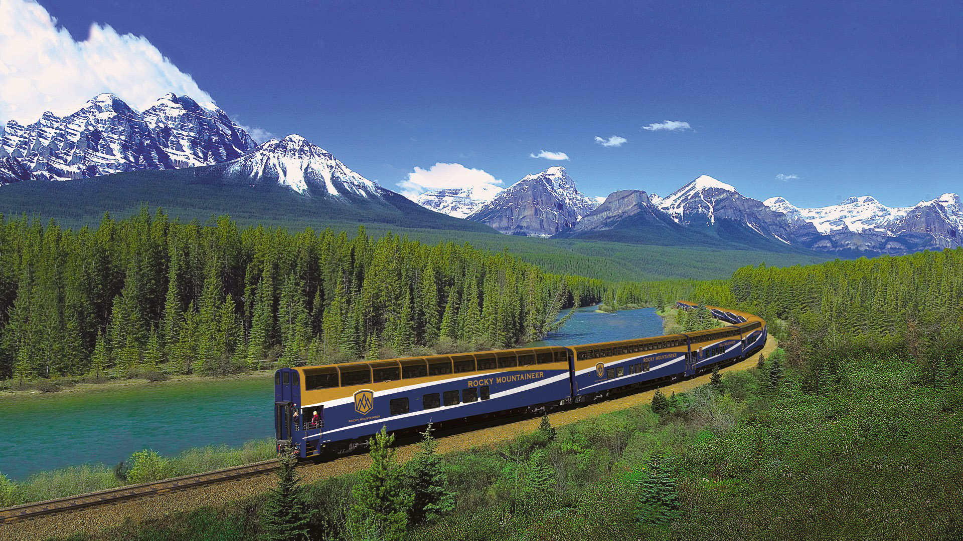 North america & canada, Canada, Rocky mountaineer, Landscape view with train