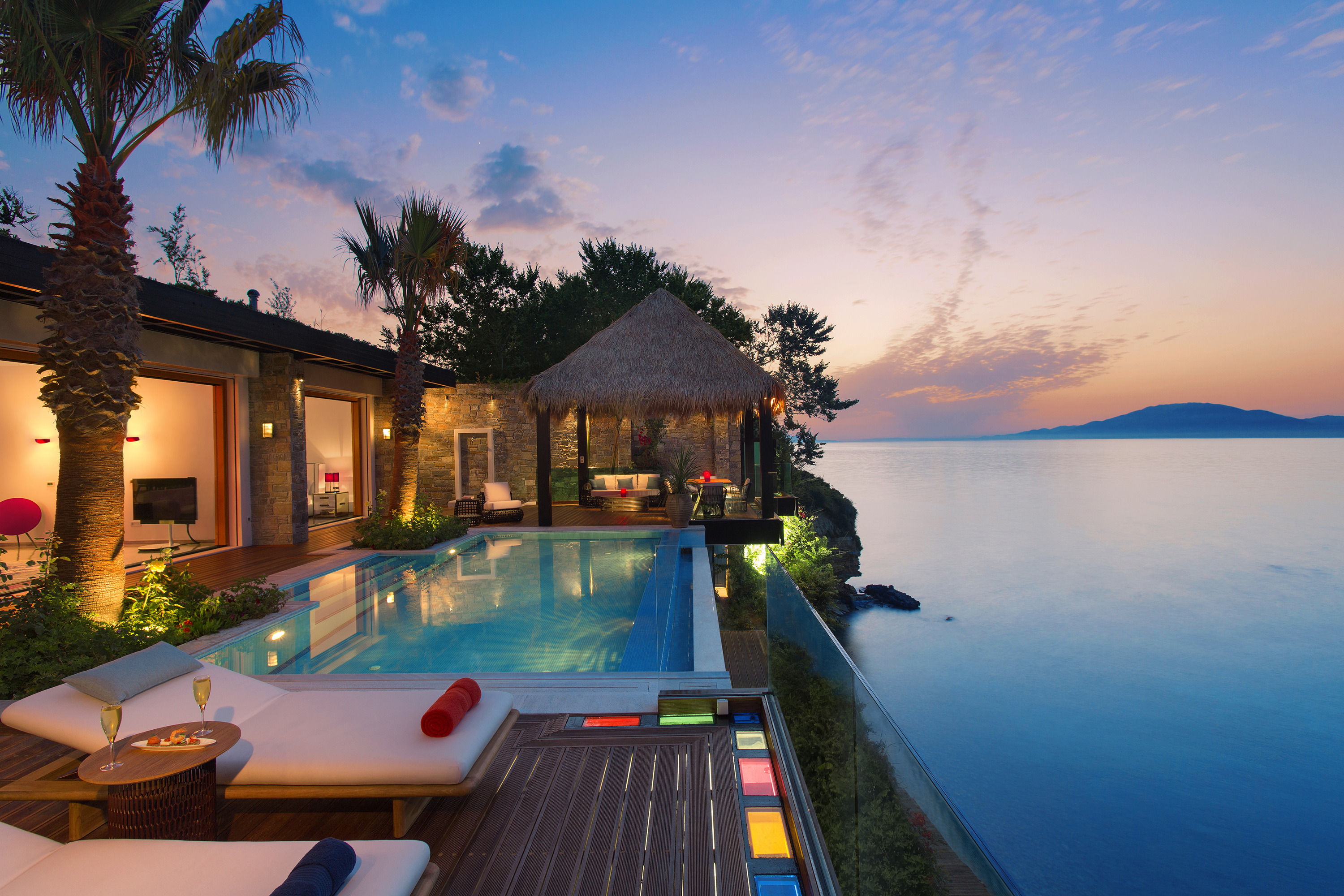 Europe, Greece, Zakynthos, Porto Zante Villas & Spa, Pool sunset