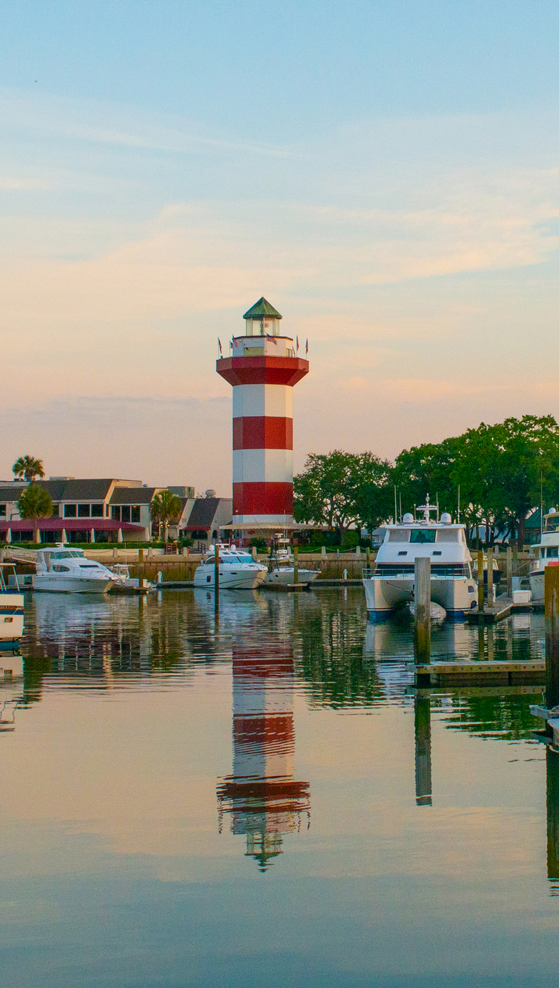The Lighthouse at Harbor Town-Hilton Head, South Carolina seen reflected in the nearby water